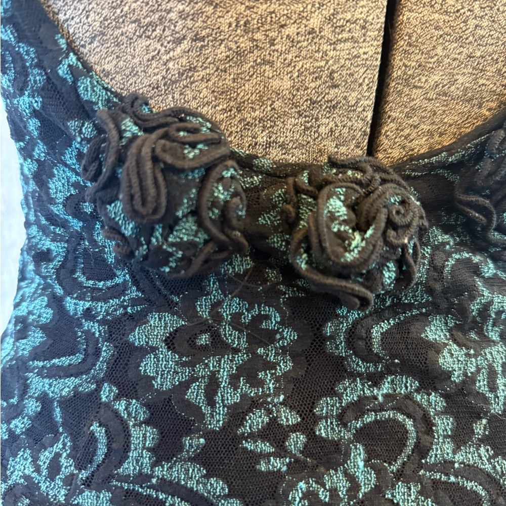 All that Jazz Black and Teal Vintage Lace Dress - Picture 8 of 9